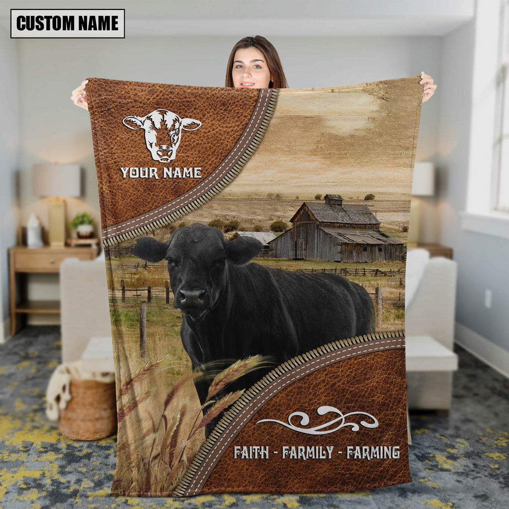 Personalized Name Black Angus Faith Family Farming Blanket