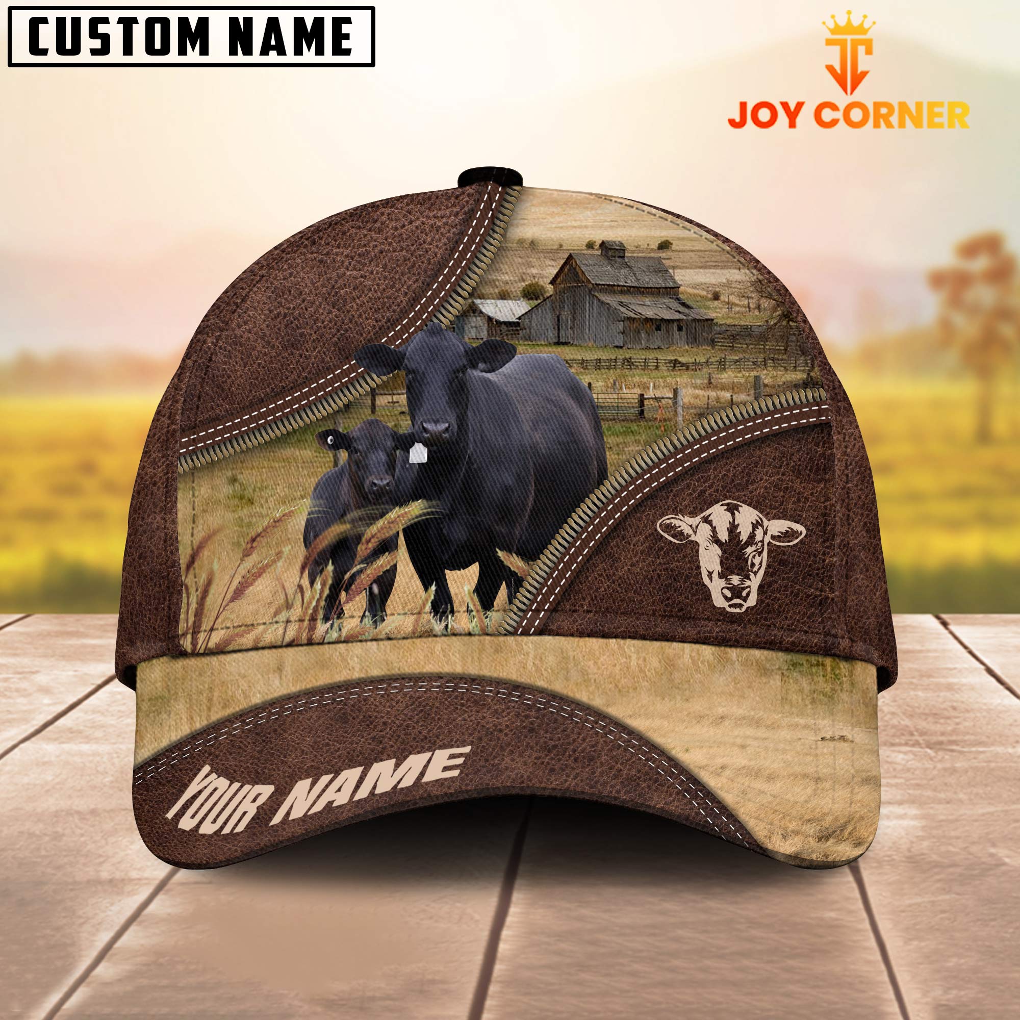 Black Angus On The Farm Customized Name 3D Brown Cap