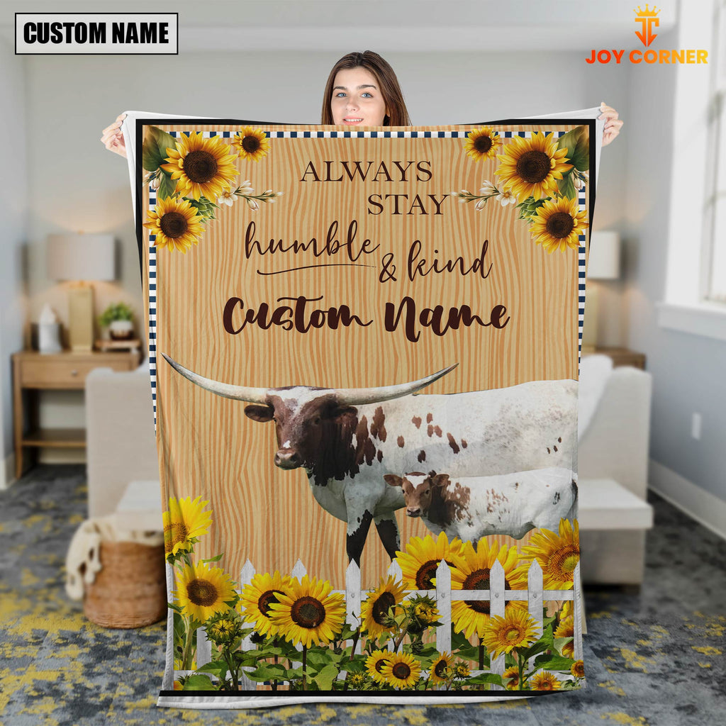 Texas Longhorn Custom Name - Always Stay Humble and Kind Blanket