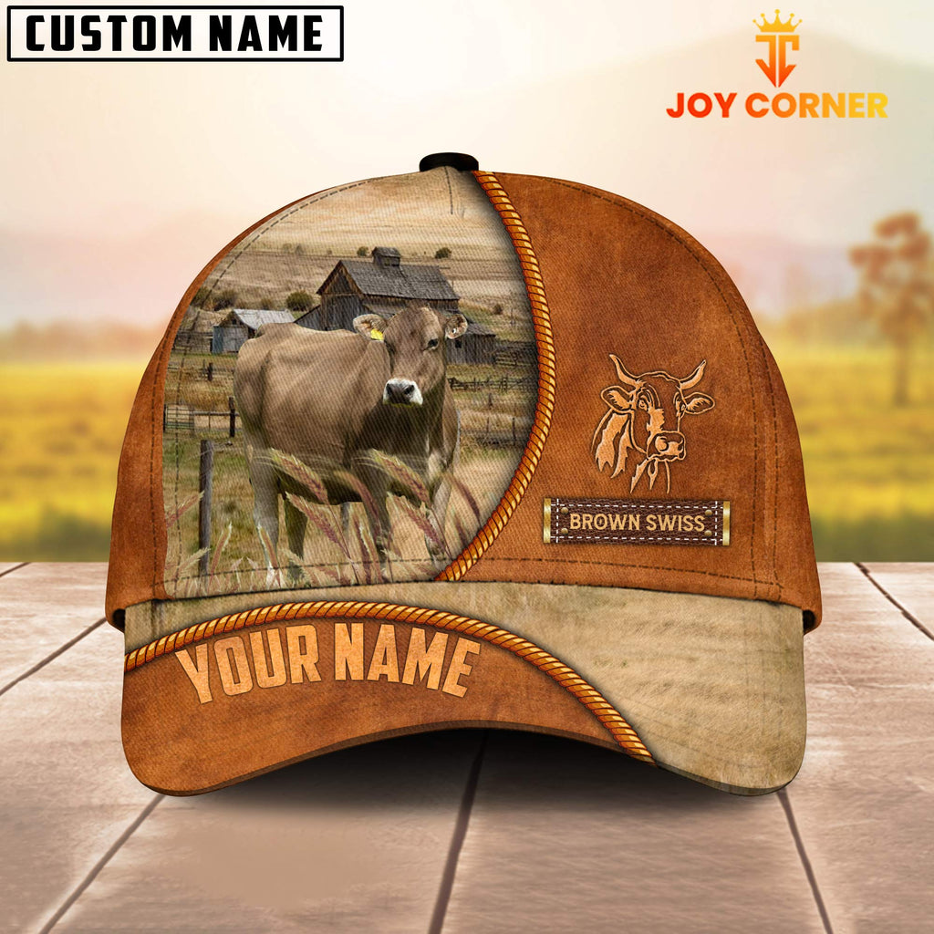 Custom Name Brown Swiss Leather Pattern Cap