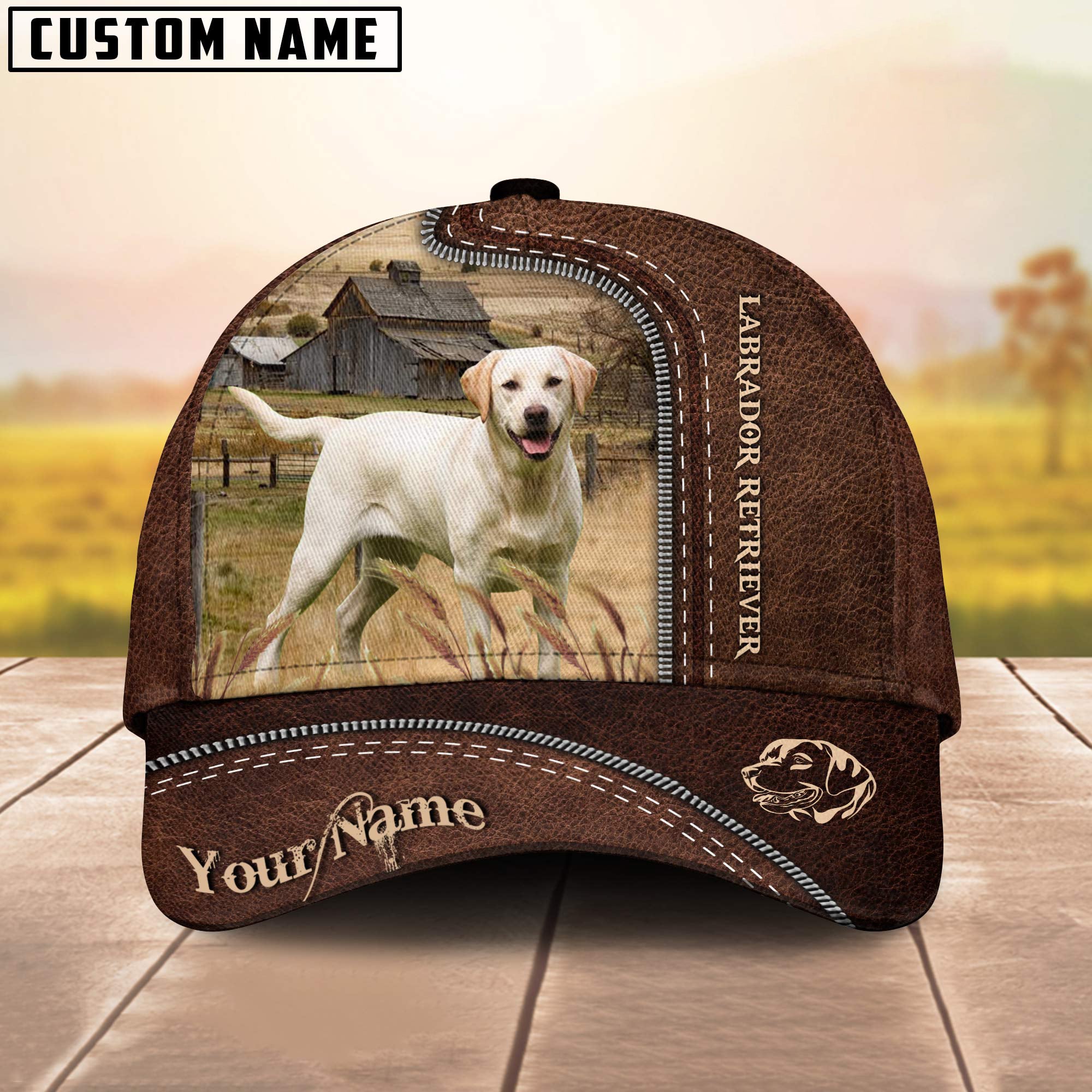 Labrador Retriever Customized Name Leather Pattern Cap