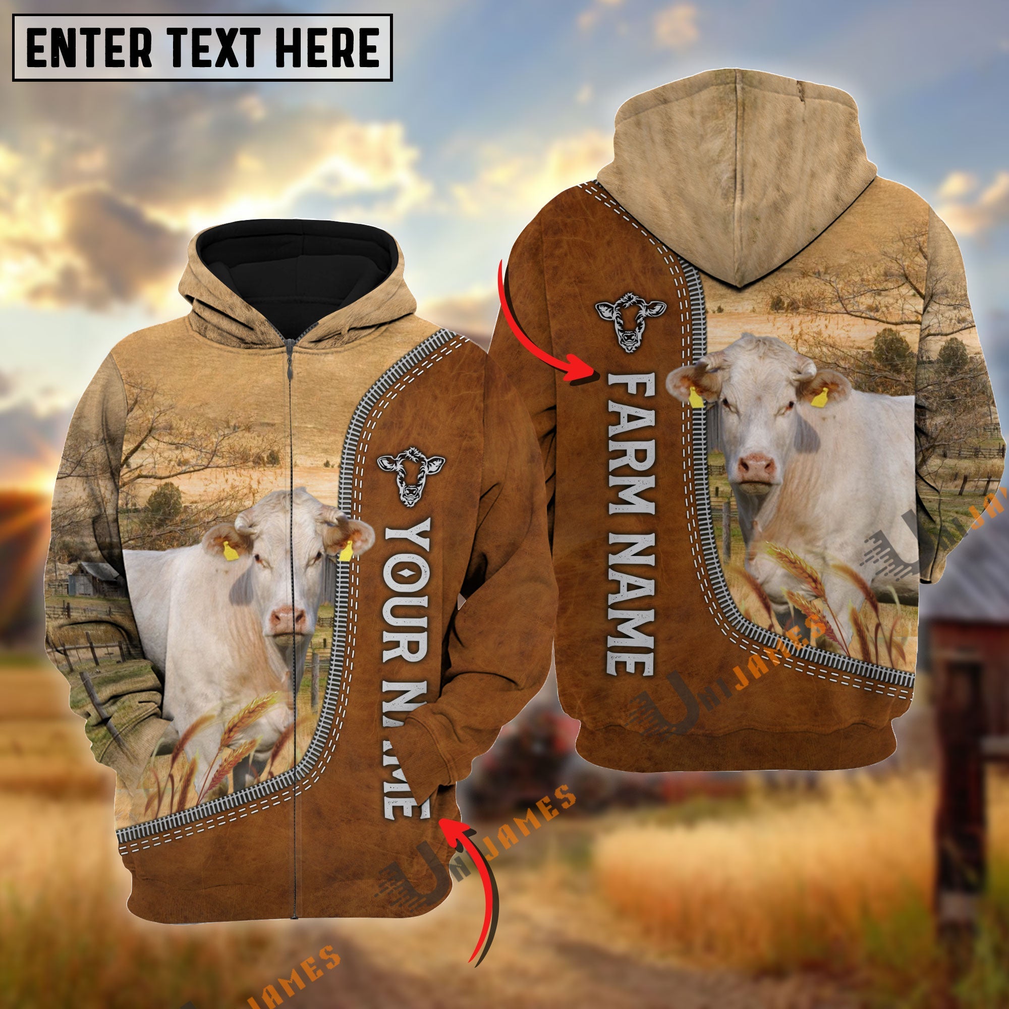 Charolais Farming Happiness Personalized Name 3D Hoodie