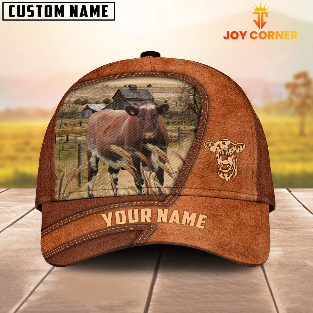 Shorthorn Customized Name Brown Leather Pattern Cap