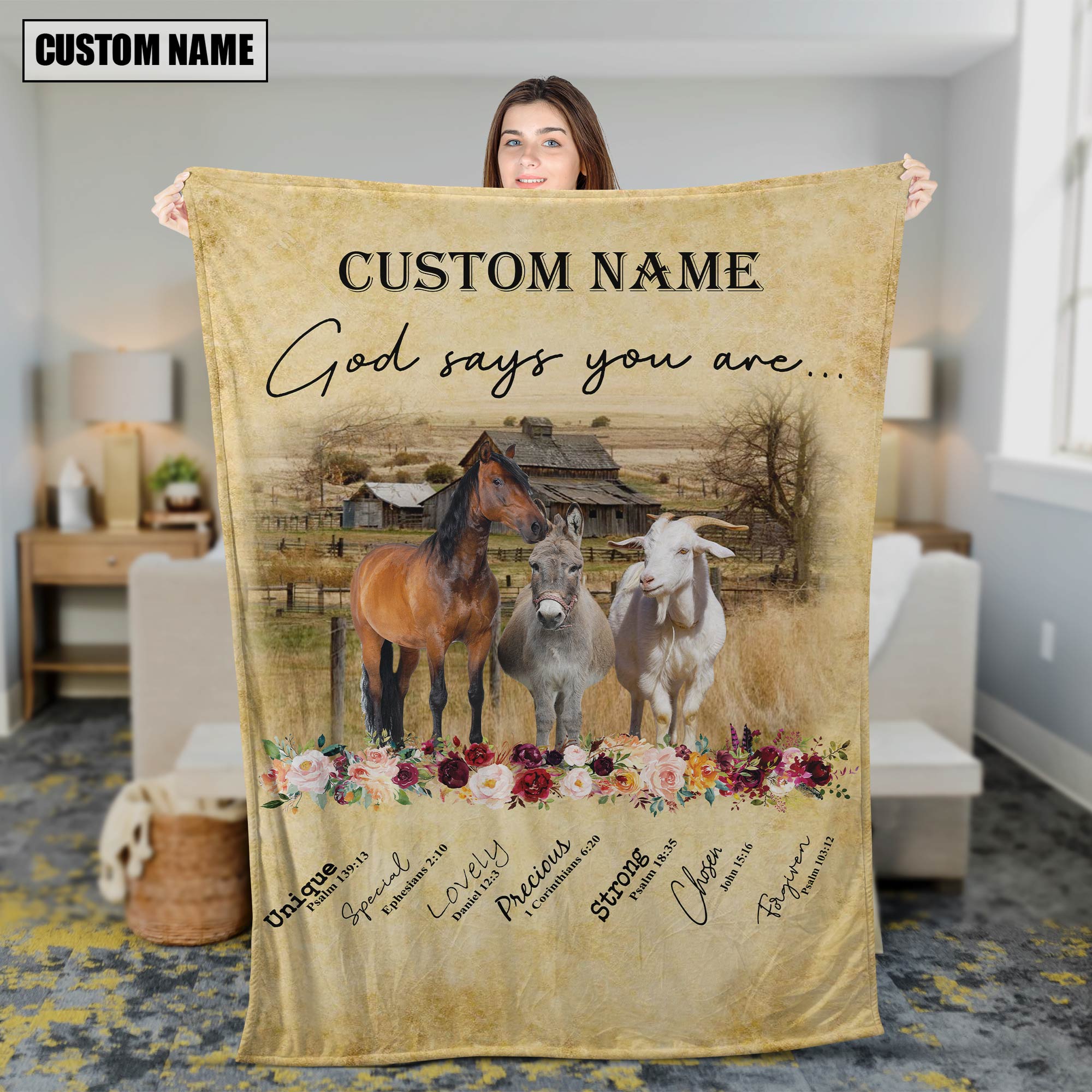 God Says You Are - Personalized Name Horse, Donkey , Goat Blanket