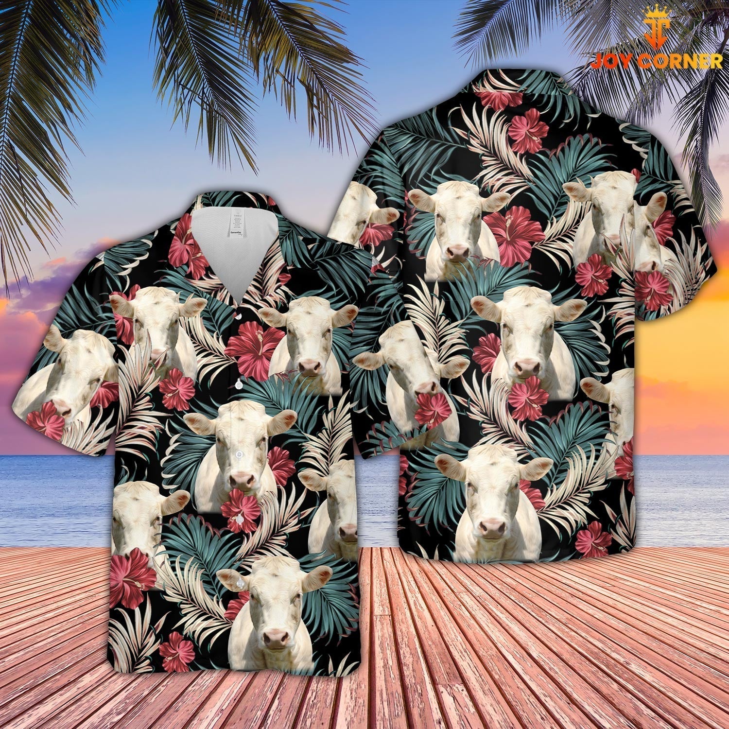 Charolais Dark Red Flowers Pattern Hawaiian Shirt
