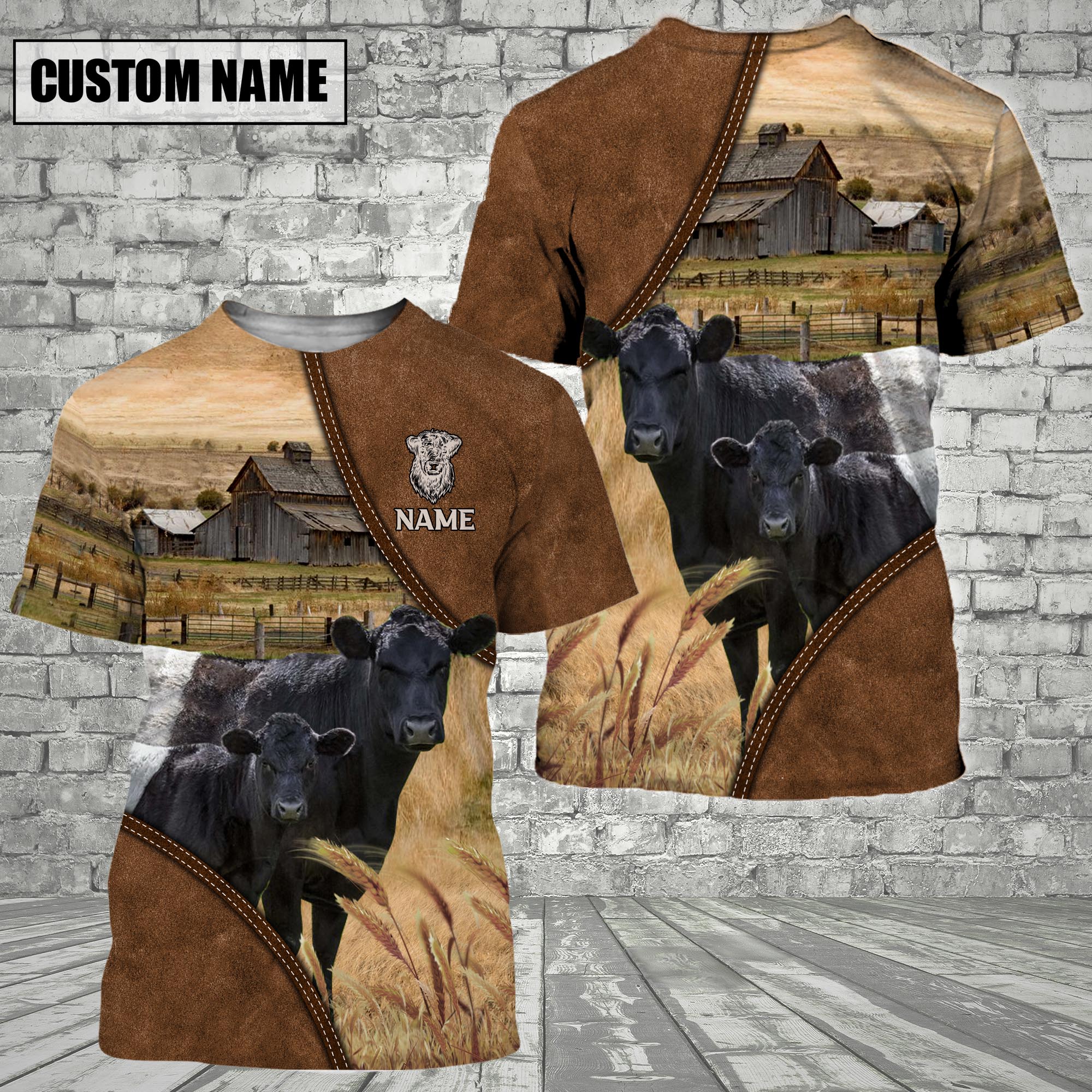 Belted Galloway Barn Farm Customized Name 3D T-Shirt