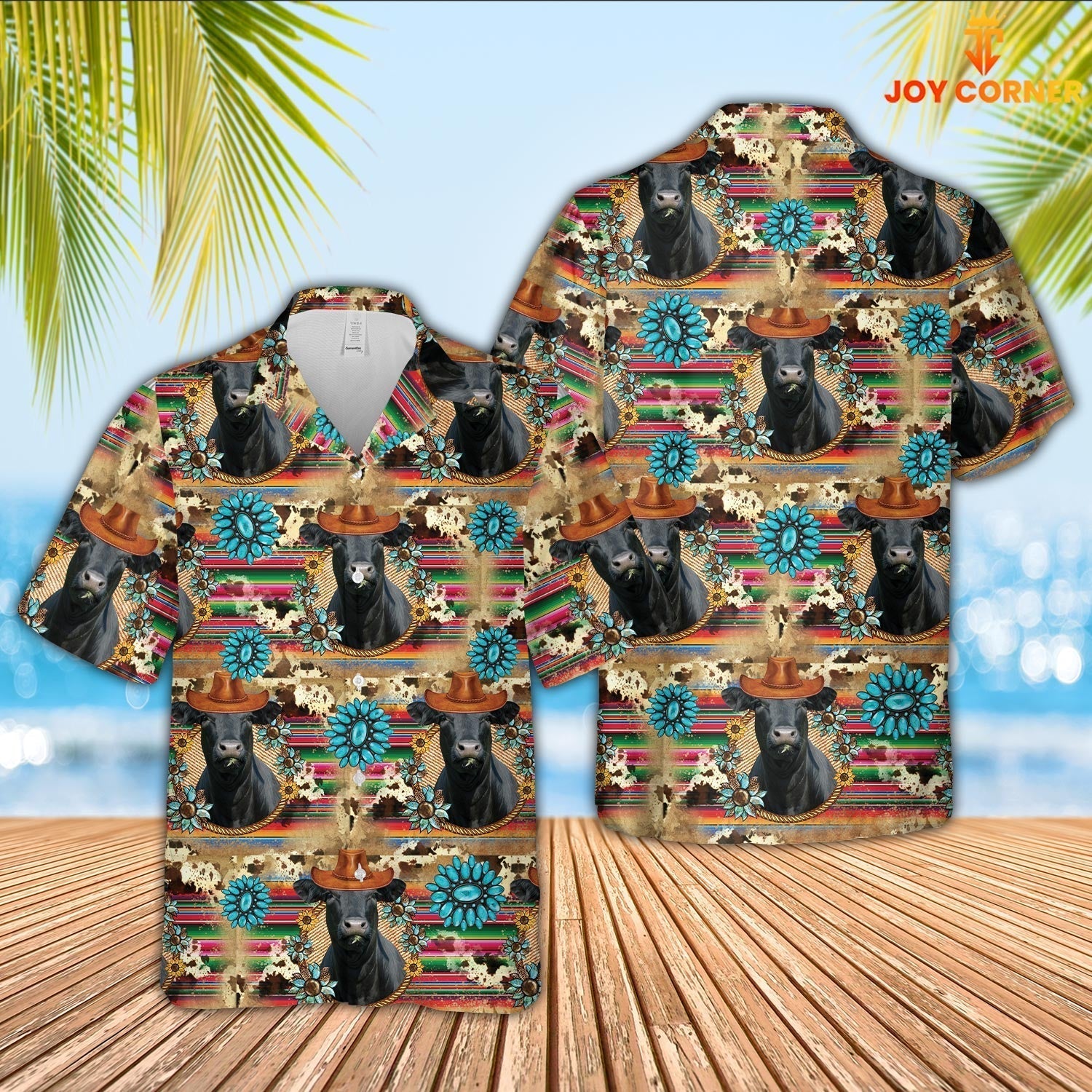Black Angus Cowboy Pattern 3D Hawaiian Shirt