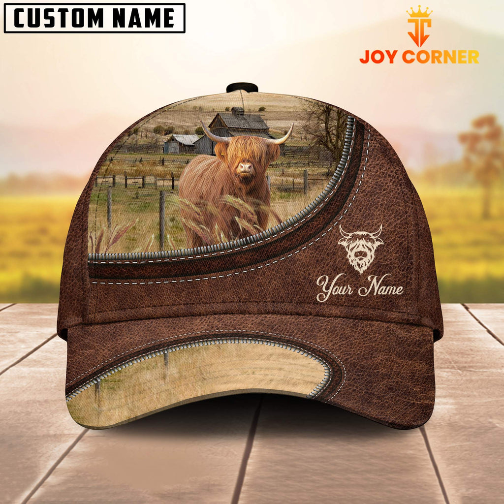 Miniature Highland On The Farm Customized Name Leather Pattern Cap