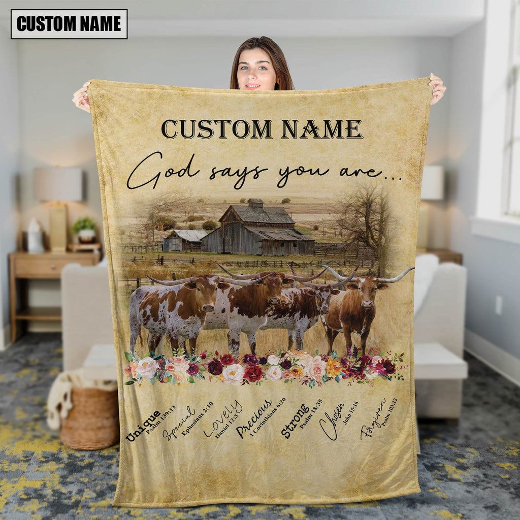God Says You Are - Personalized Name Texas Longhorn Blanket