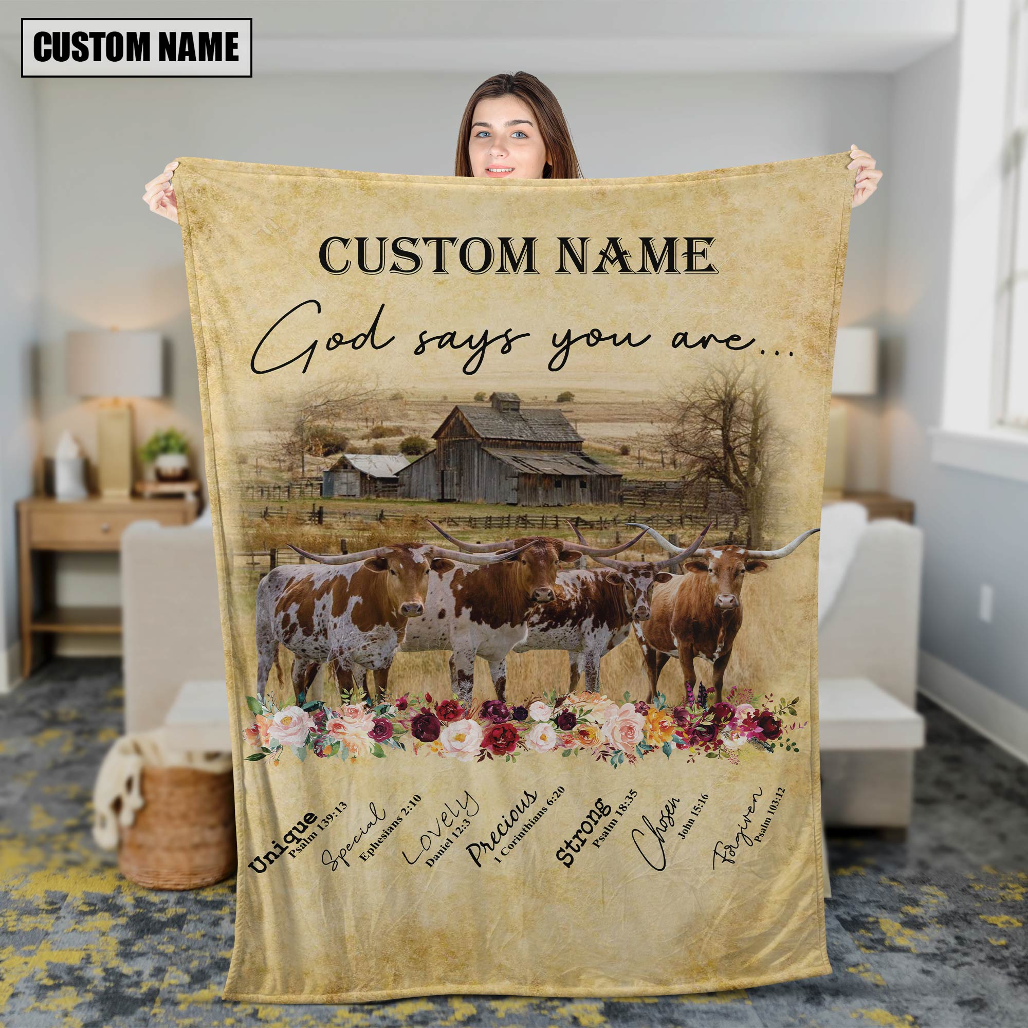 God Says You Are - Personalized Name Texas Longhorn Blanket