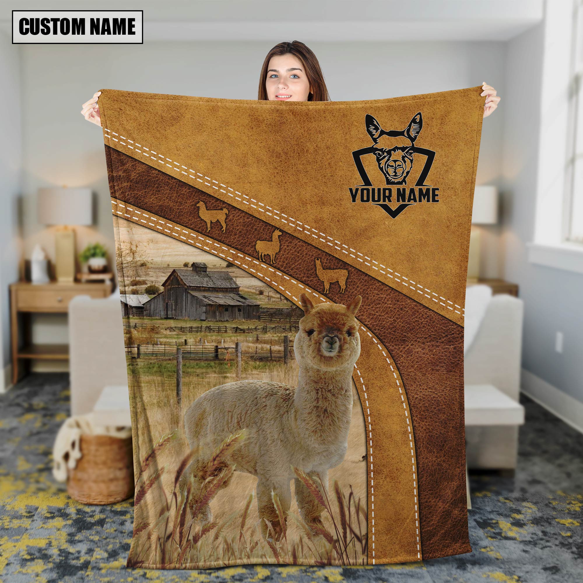 Personalized Name Alpaca Brownie Background Blanket