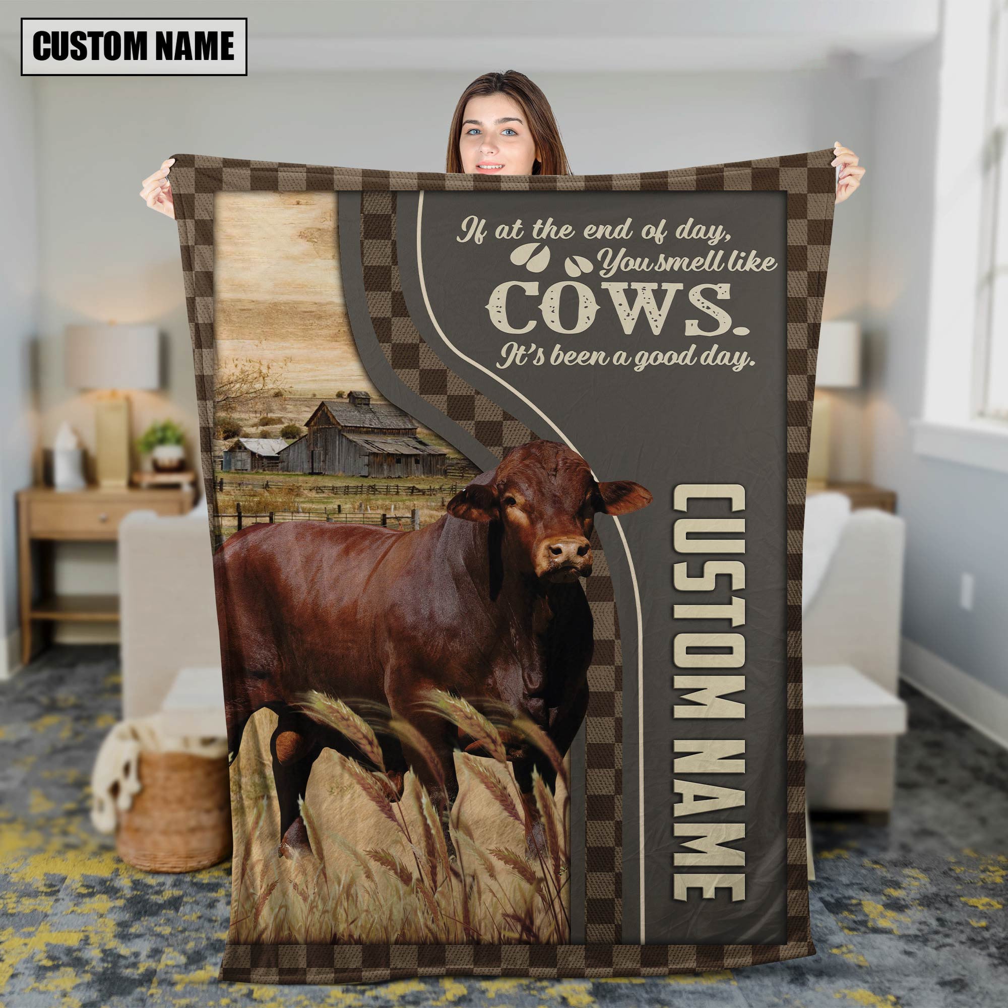 Personalized Name Beefmaster A Good Day Blanket
