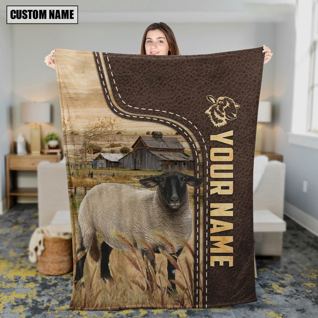 Personalized Name Suffolk Sheep Leather Pattern Blanket