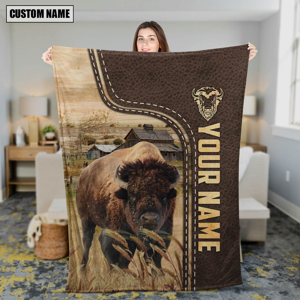Personalized Name Buffalo Leather Pattern Blanket