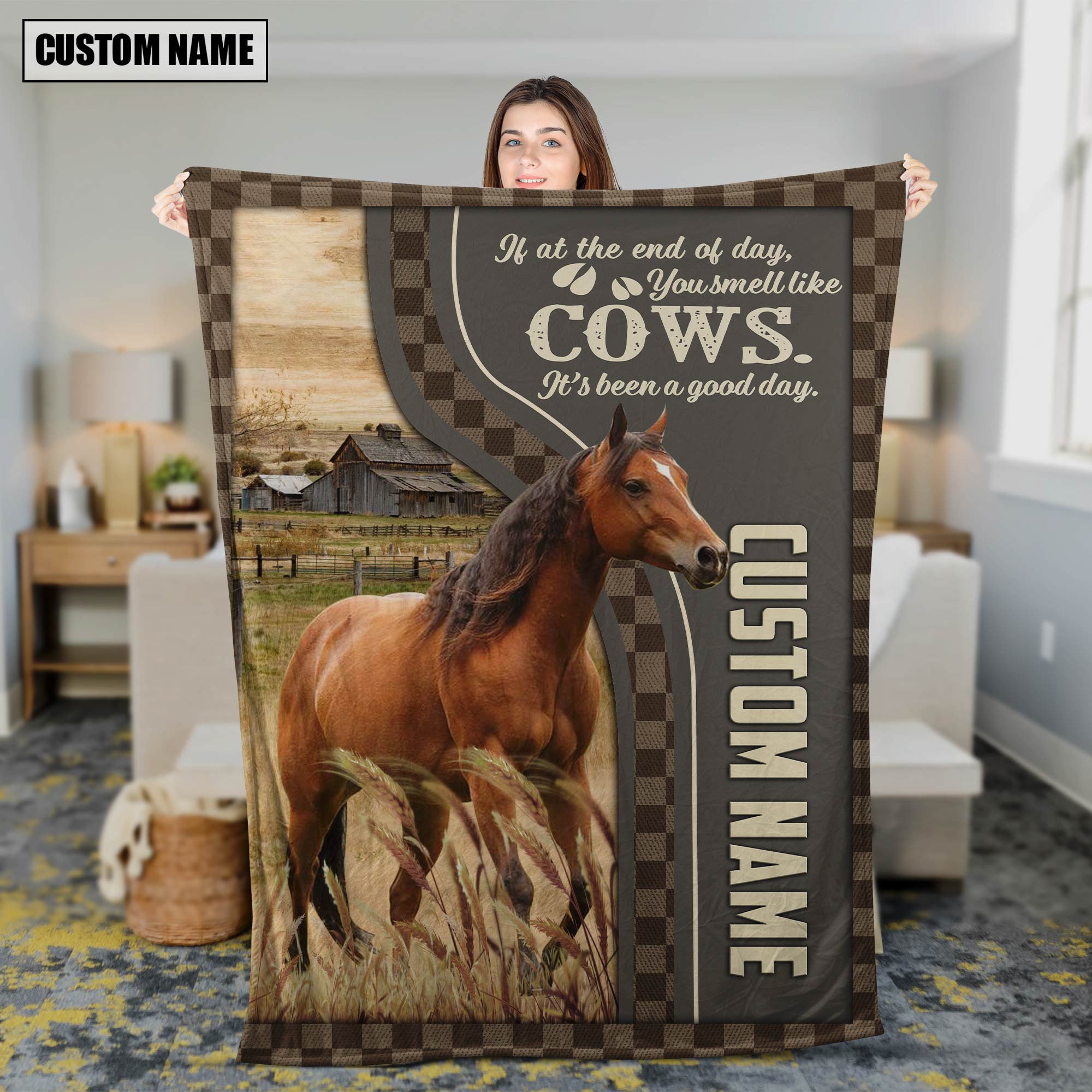 Personalized Name Horse A Good Day Blanket