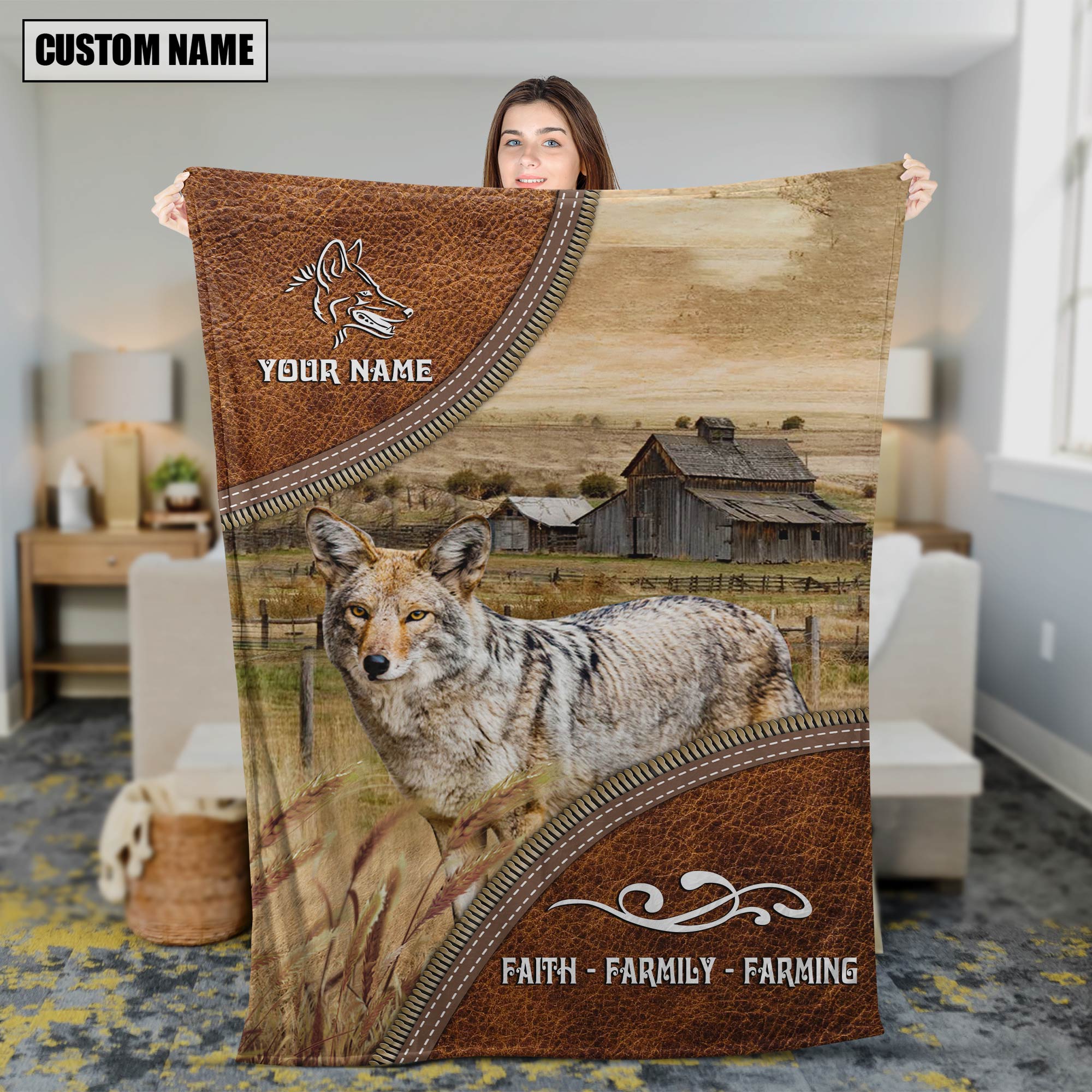 Personalized Name Coyotes Faith Family Farming Blanket