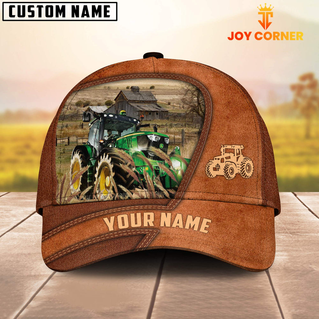 Tractor Customized Name Brown Leather Pattern Cap