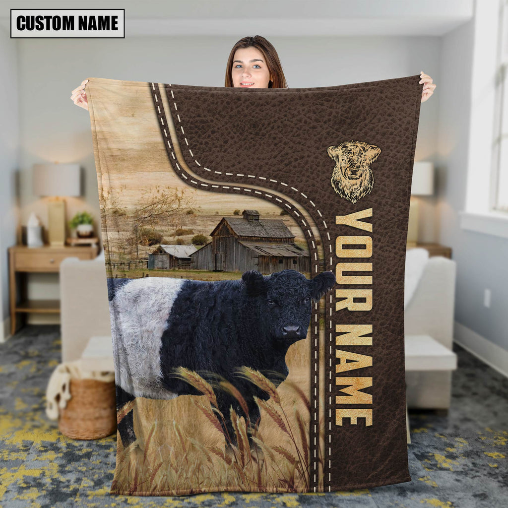 Personalized Name Belted Galloway Leather Pattern Blanket