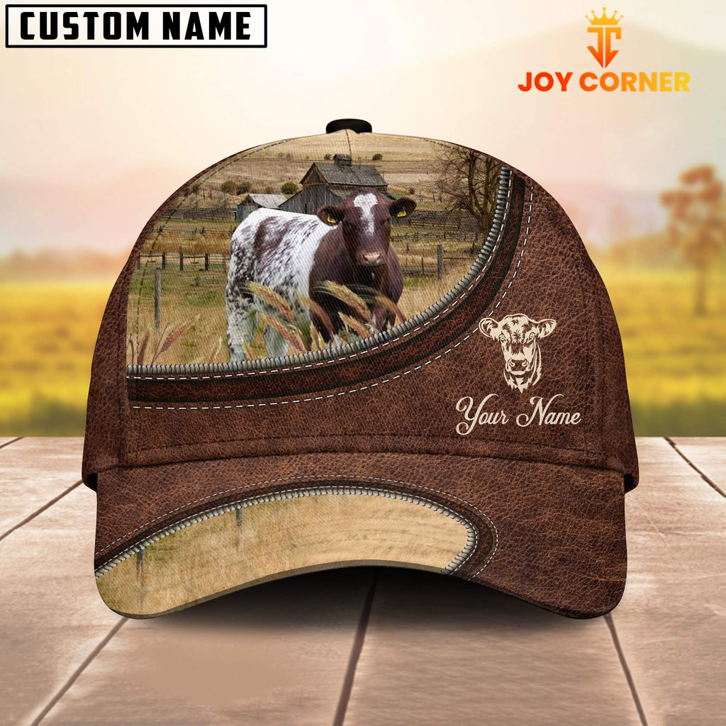 Shorthorn On The Farm Customized Name Leather Pattern Cap