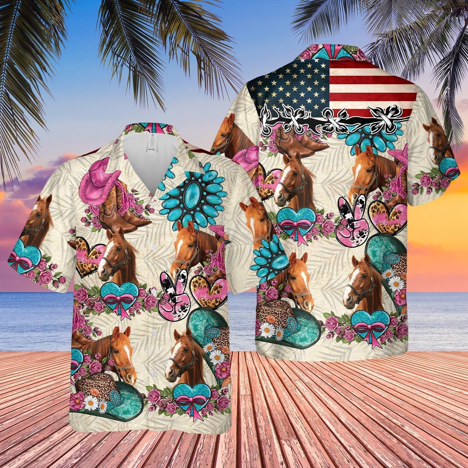 Unique Horse Happiness Flowers 3D Hawaiian Shirt