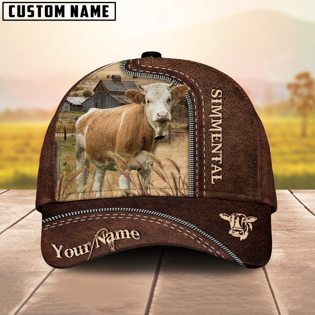 Simmental Customized Name Leather Pattern Cap