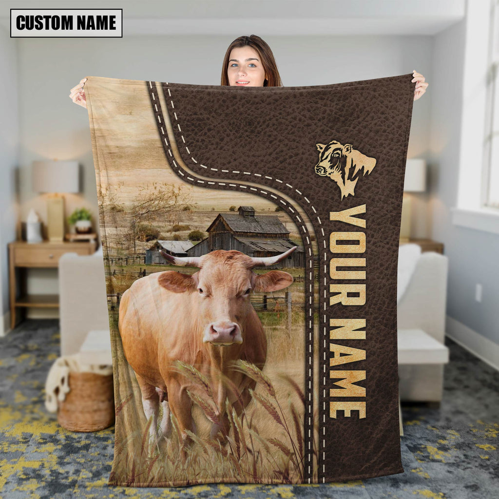 Personalized Name Gelbivieh Leather Pattern Blanket