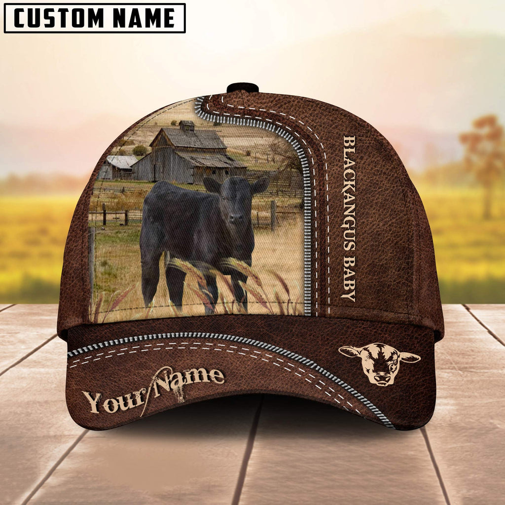 Black Angus 2 Customized Name Leather Pattern Cap