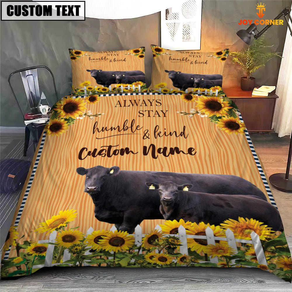 Black Angus Stay Humble And Kind Custom Name Bedding Set