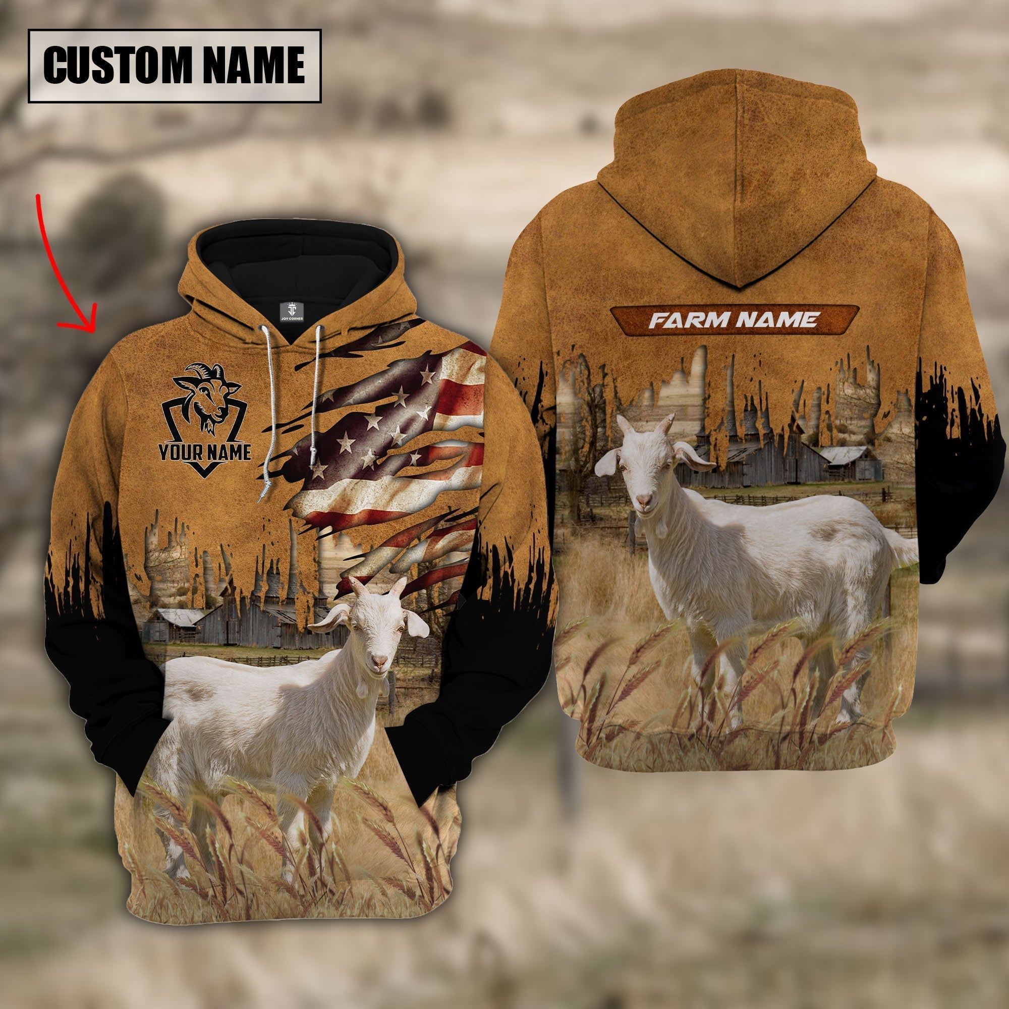 Goat Custom Name US FLAG Pattern Hoodie