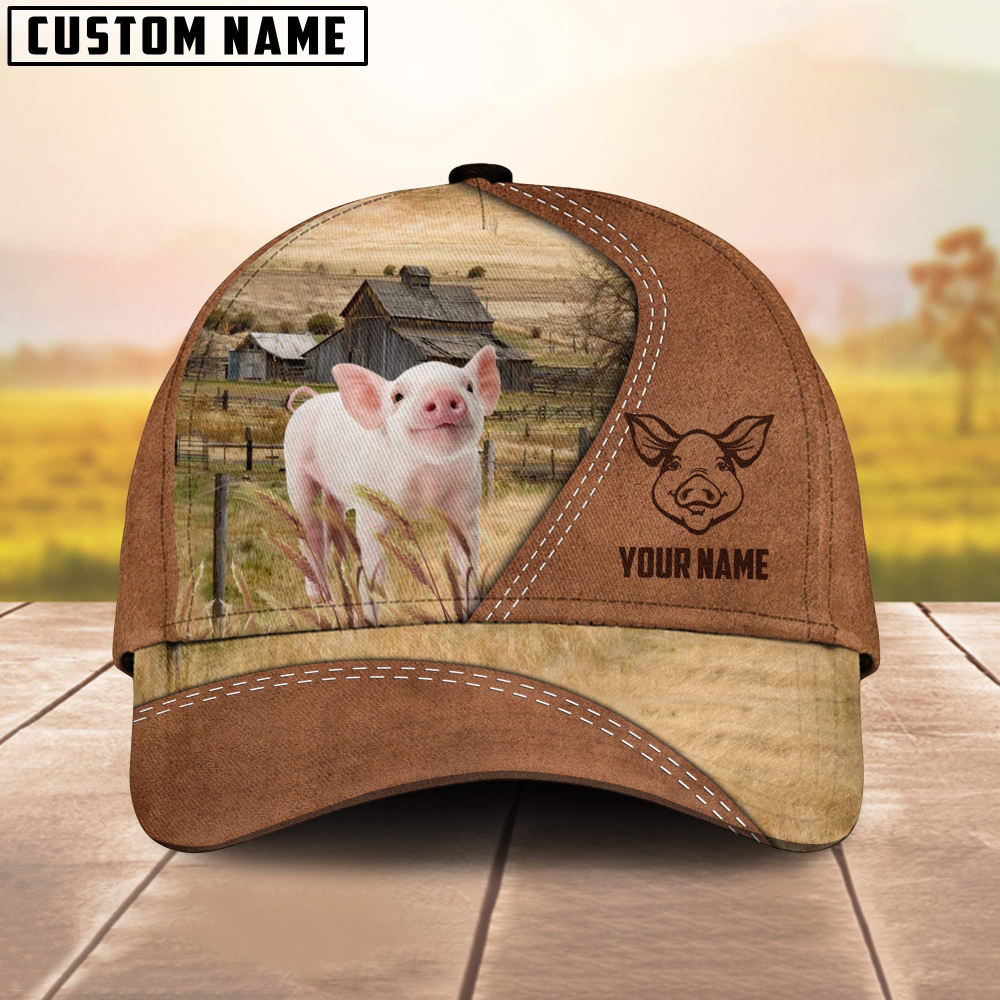 Pig Customized Name Brown Cap