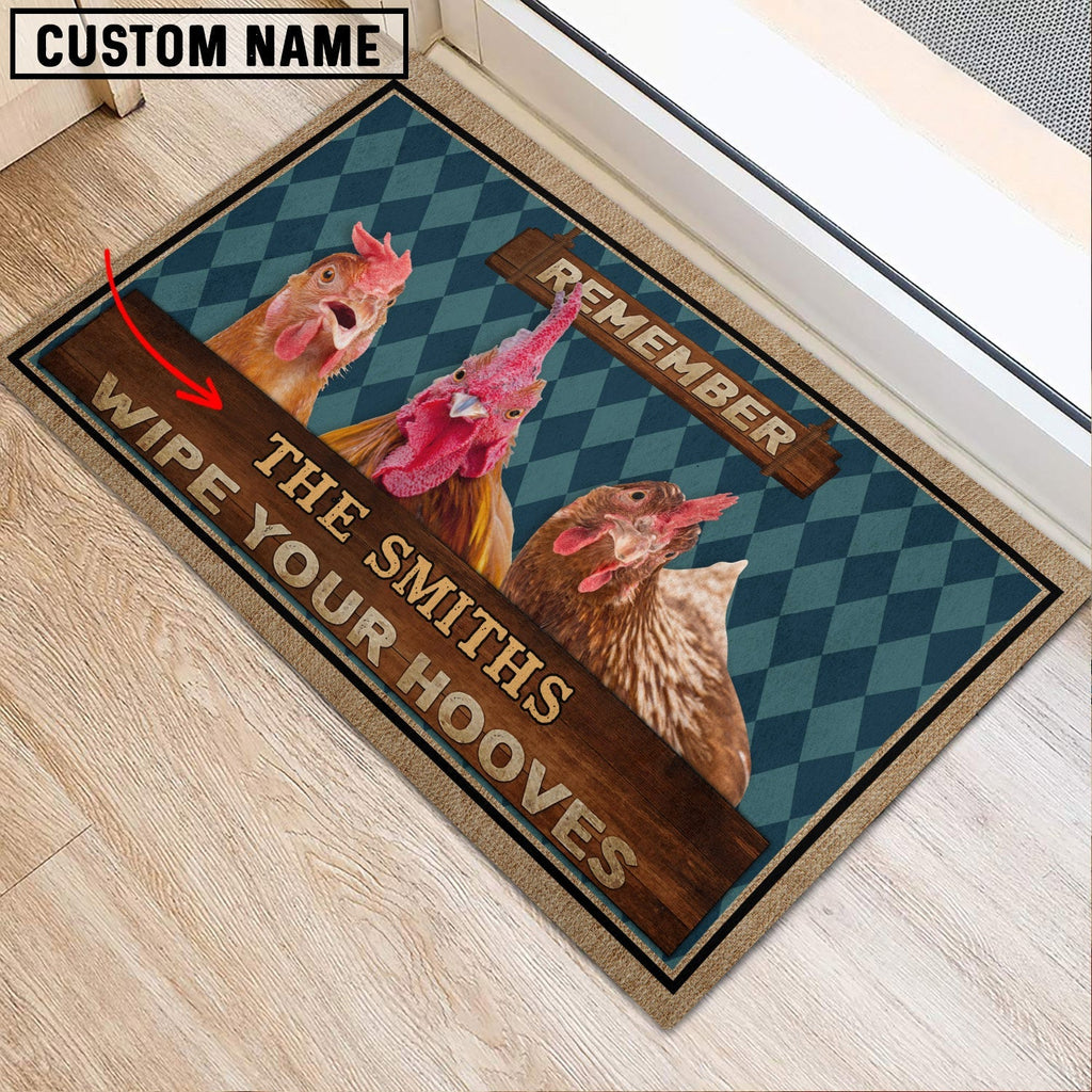 Chicken Wipe Your Hooves Custom Name Doormat