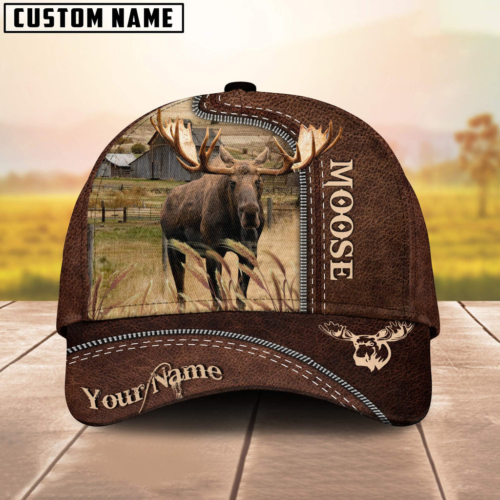Moose Customized Name Leather Pattern Cap