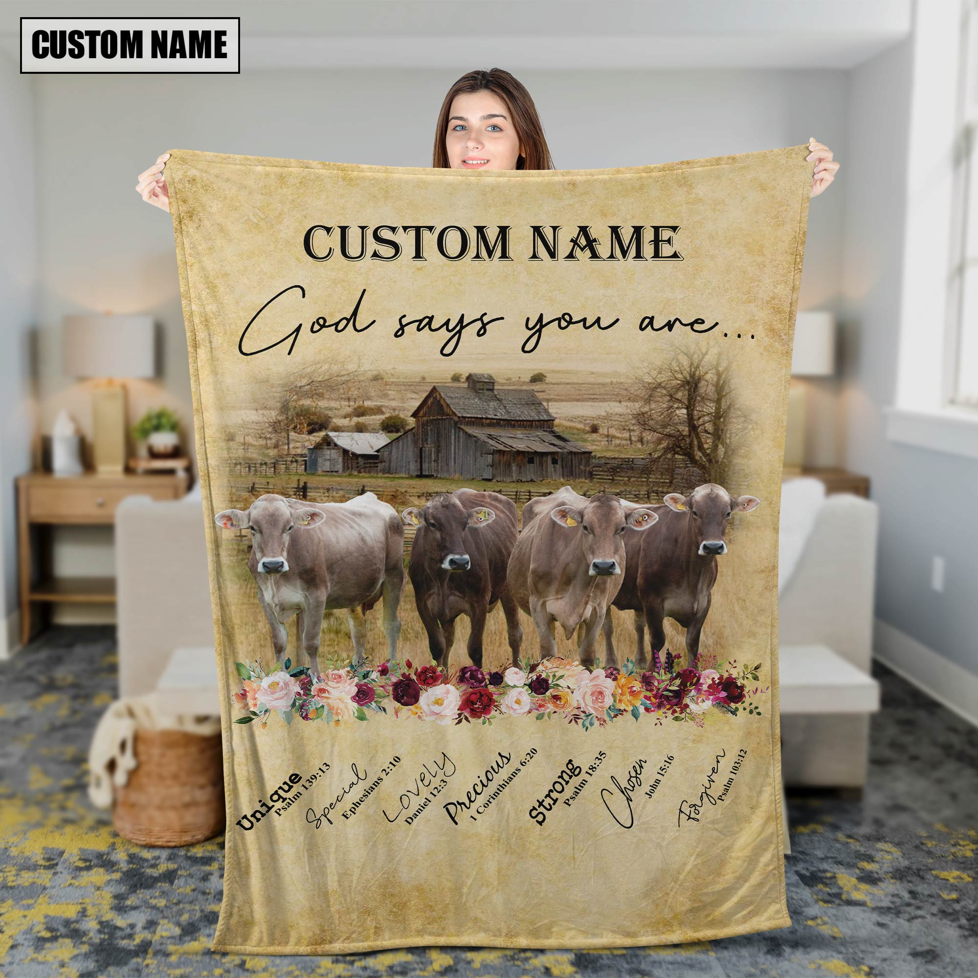 God Says You Are - Personalized Name Brown Swiss Blanket