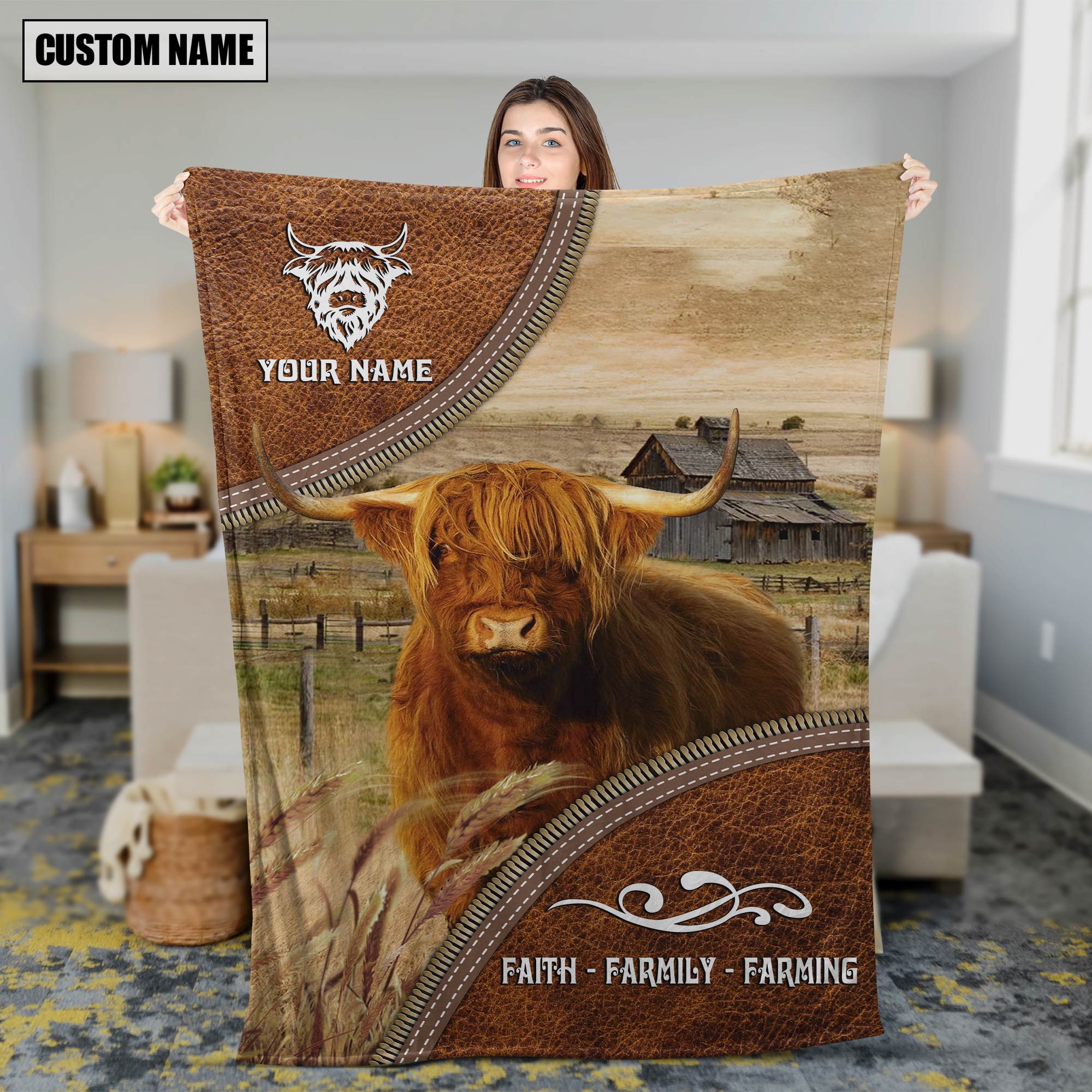 Personalized Name Highland Faith Family Farming Blanket