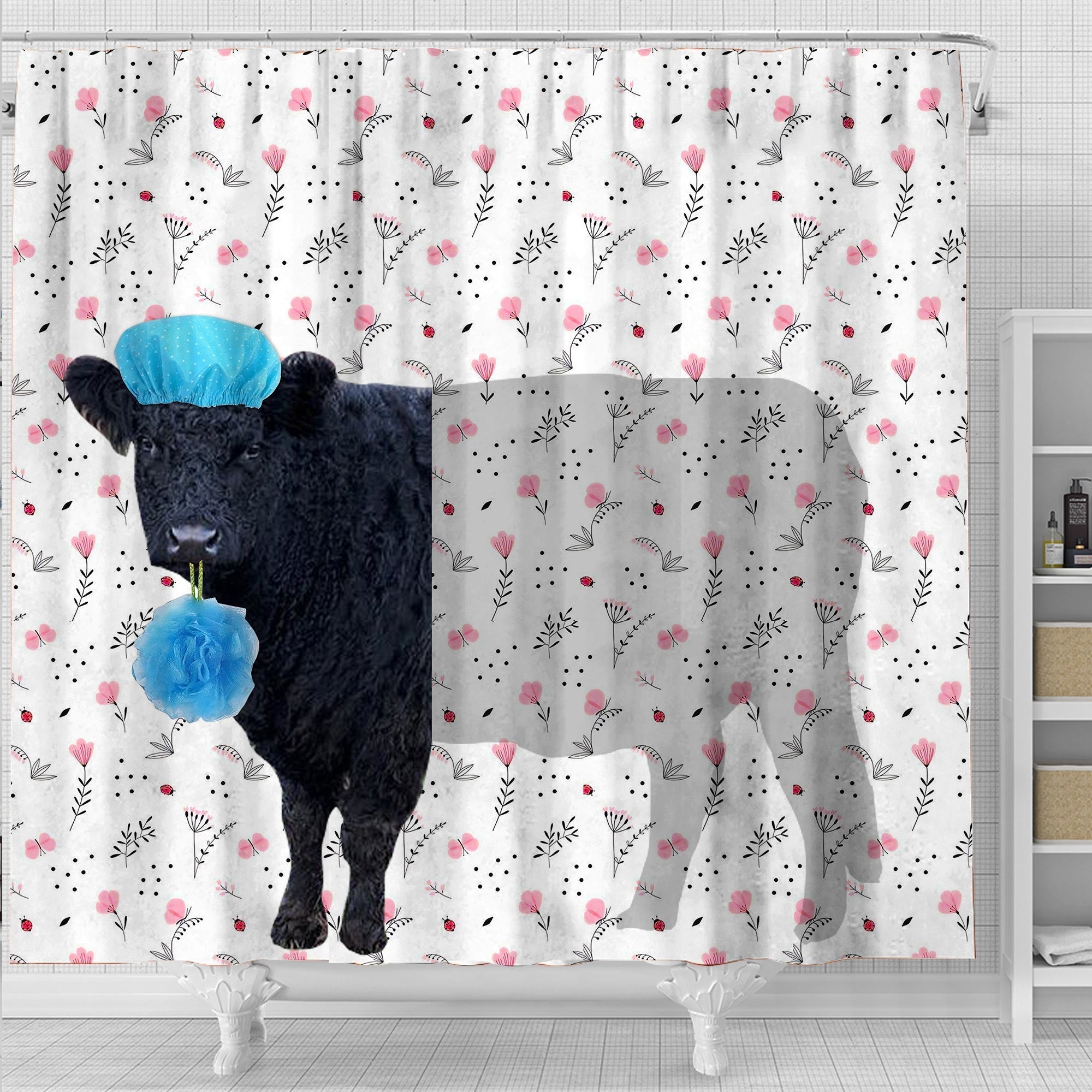 Belted Galloway Flower 3D Shower Curtain