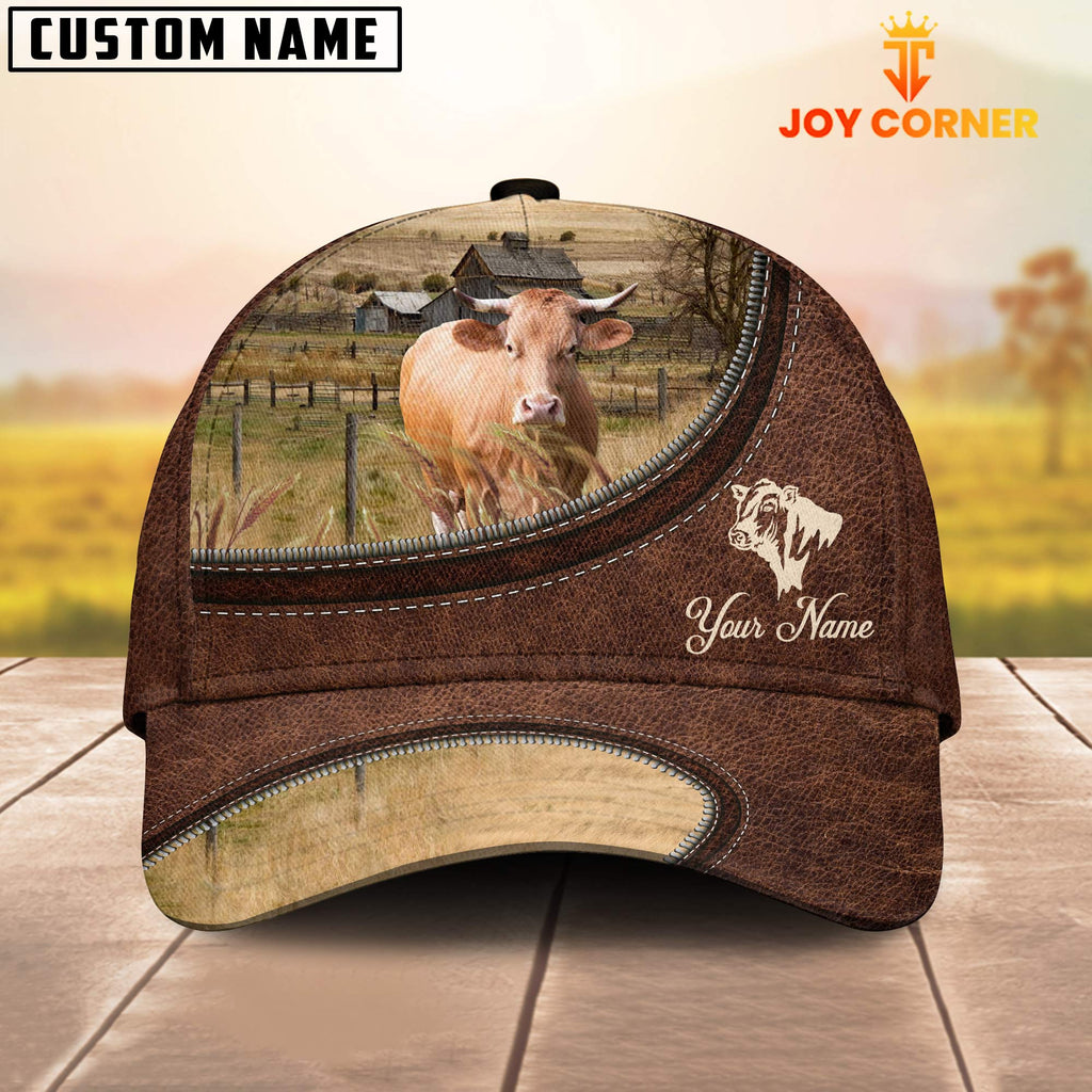 Gelbivieh On The Farm Customized Name Leather Pattern Cap