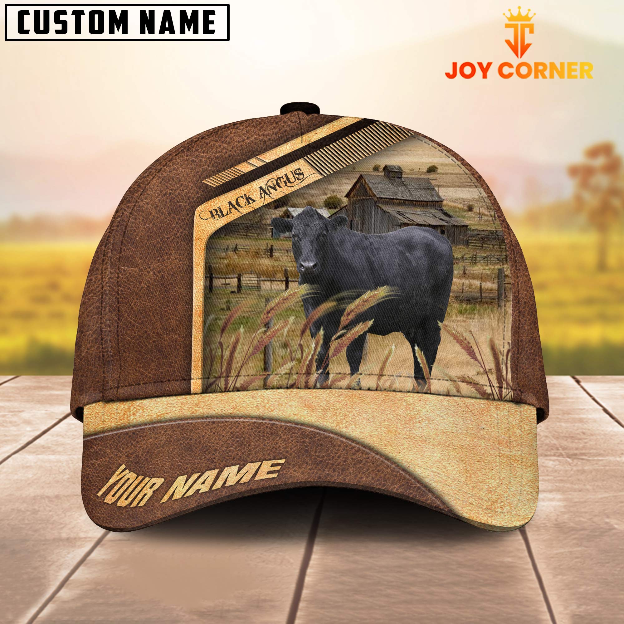 Black angus Cattle Customized Name Brown Farm Cap