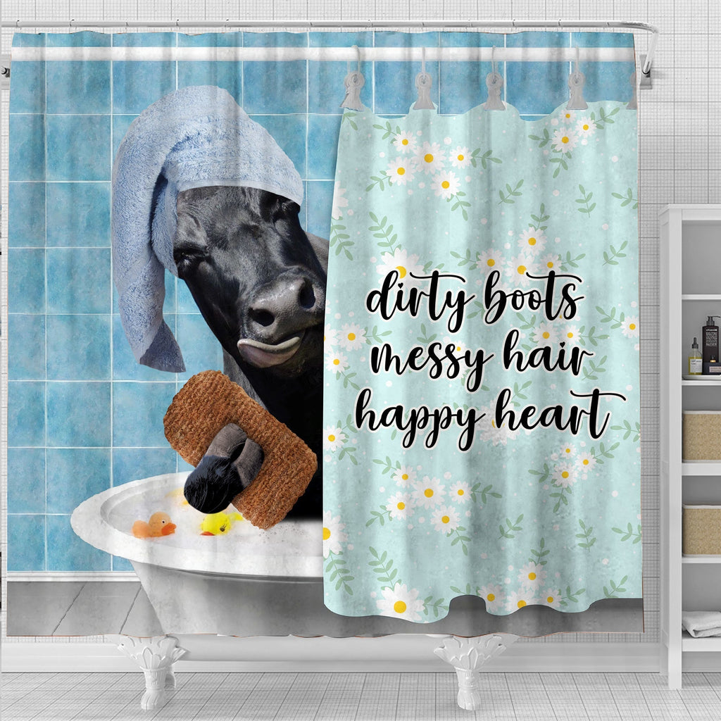 Black Angus Dirty Boots, Messy Hair, Happy Heart  3D Shower Curtain