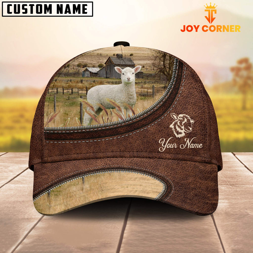 Lambs On The Farm Customized Name Leather Pattern Cap