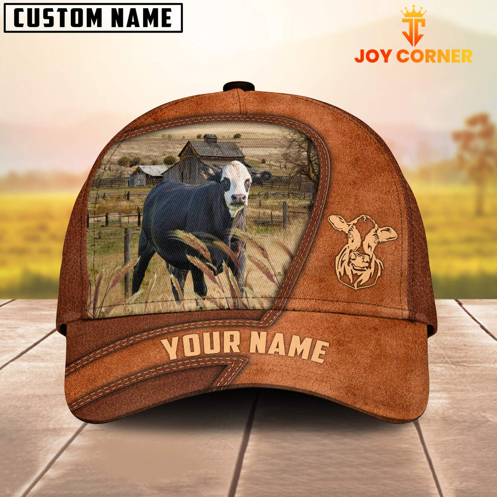Black Baldy Customized Name Brown Leather Pattern Cap