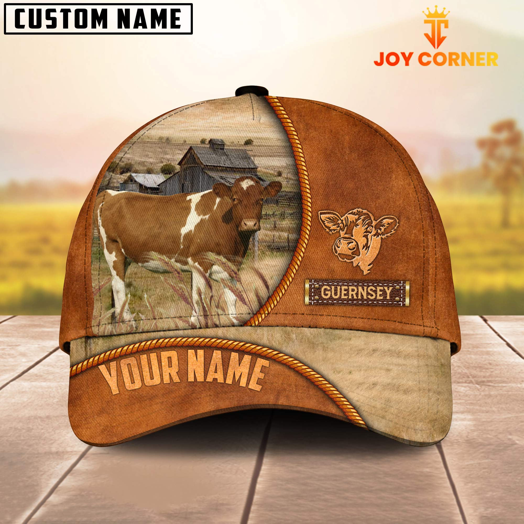 Custom Name Guernsey Leather Pattern Cap
