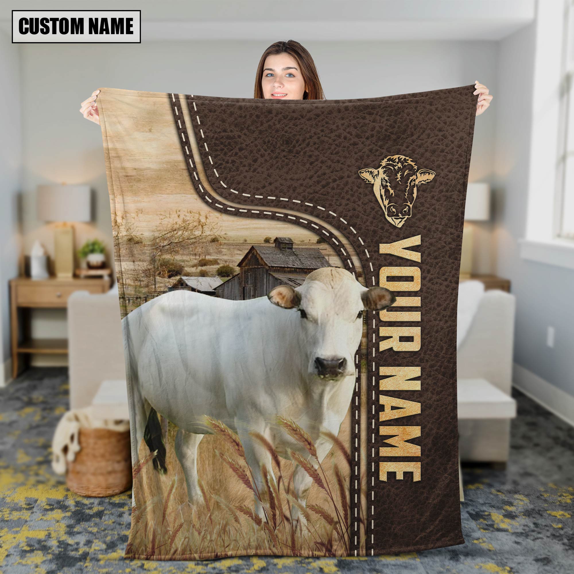 Personalized Name Piedmontese Leather Pattern Blanket