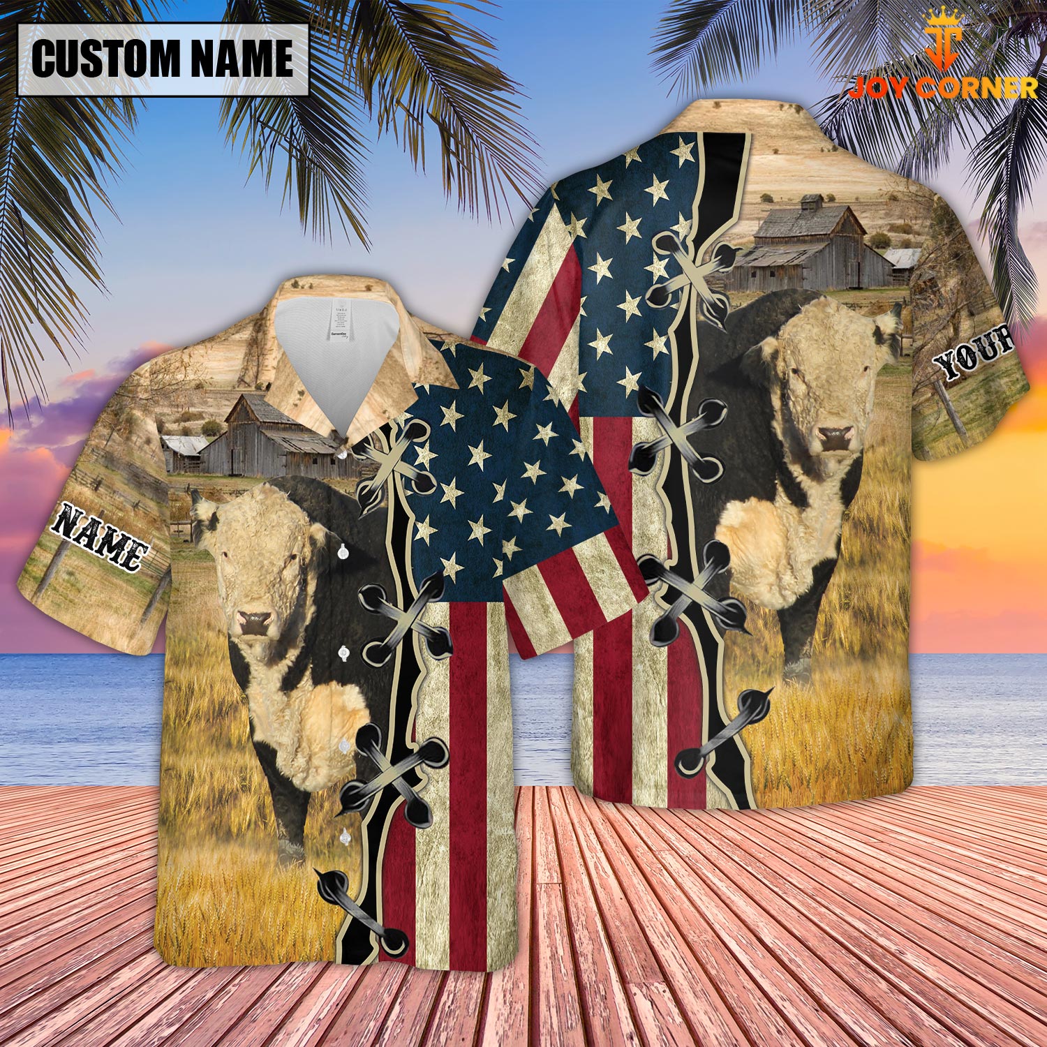 Black Hereford On Farms Custom Name American Flag 3D Shirt