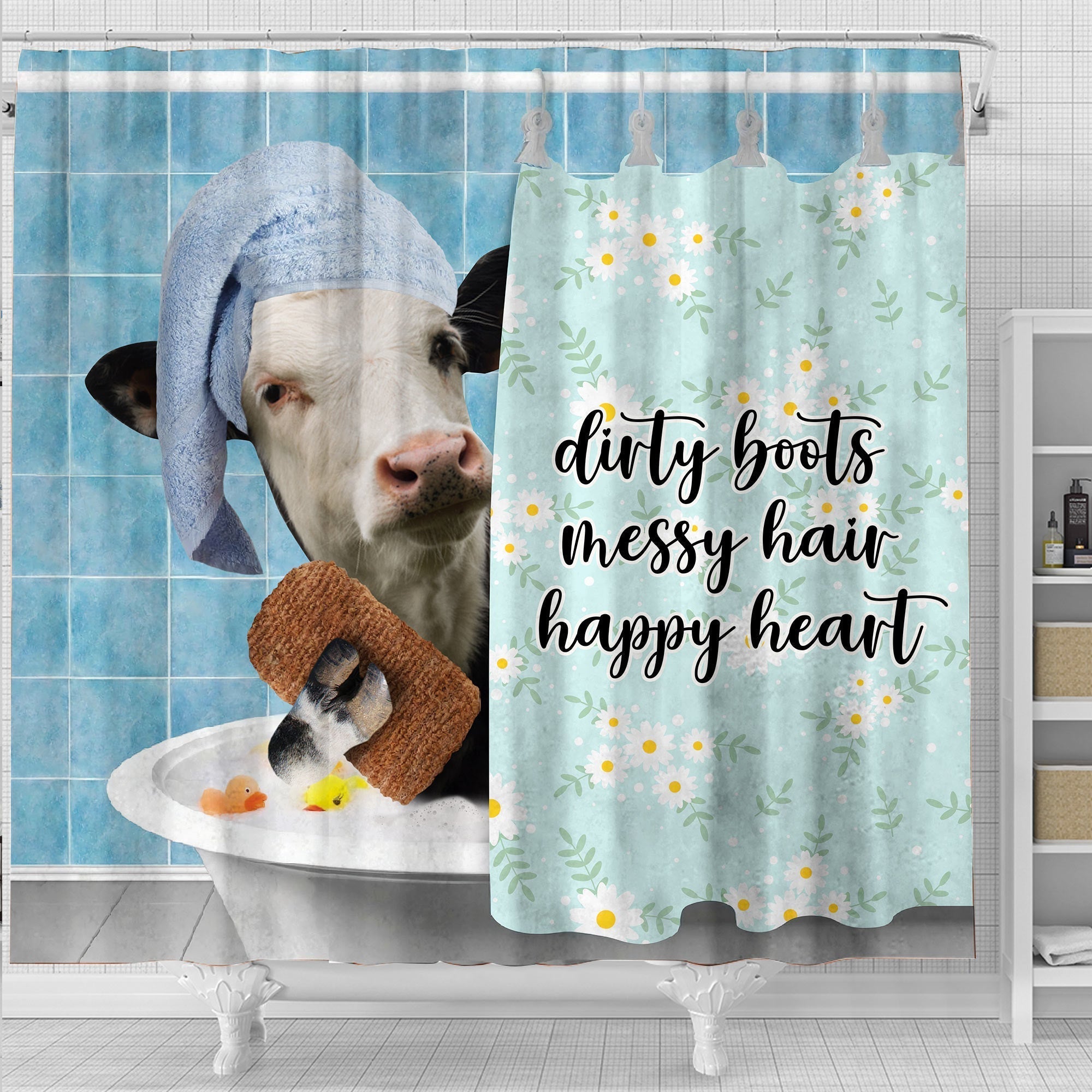 Black Baldy Dirty Boots, Messy Hair, Happy Heart  3D Shower Curtain