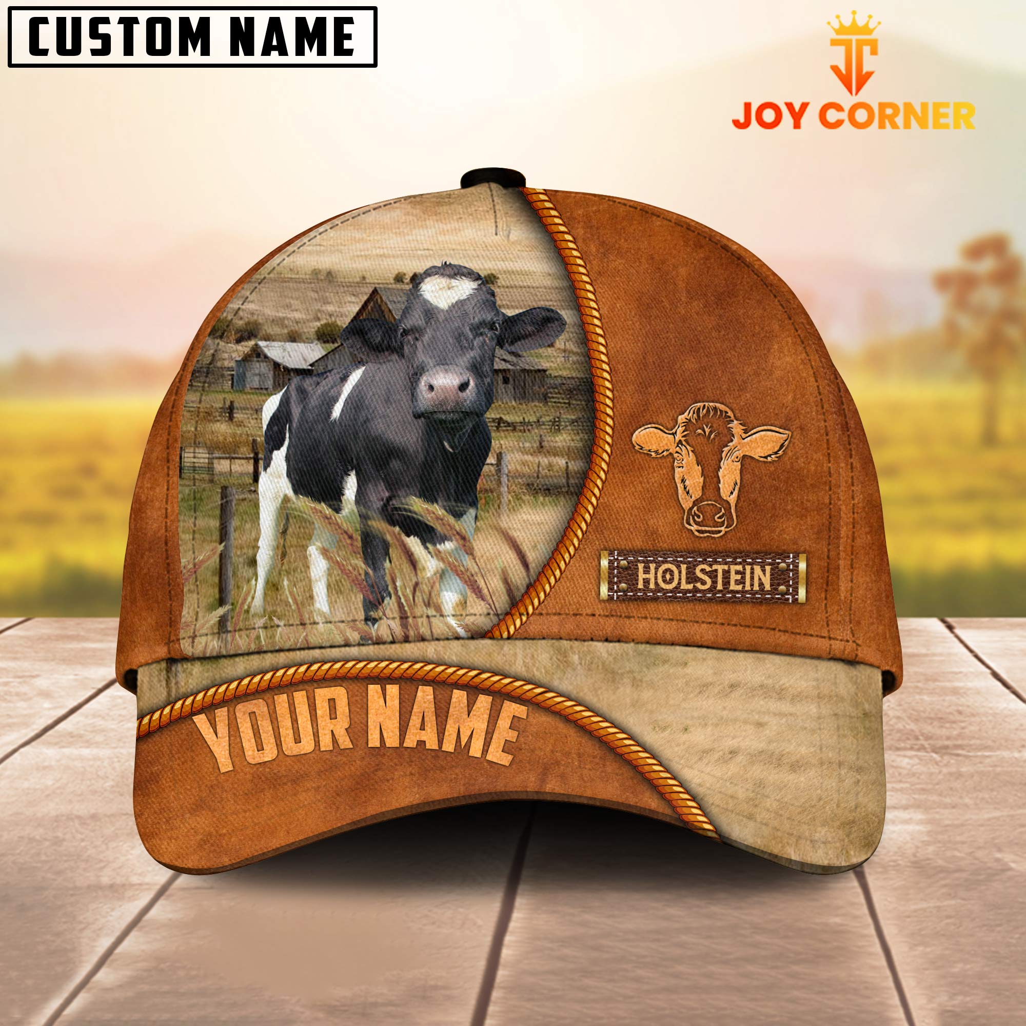 Custom Name Holstein Leather Pattern Cap TT5