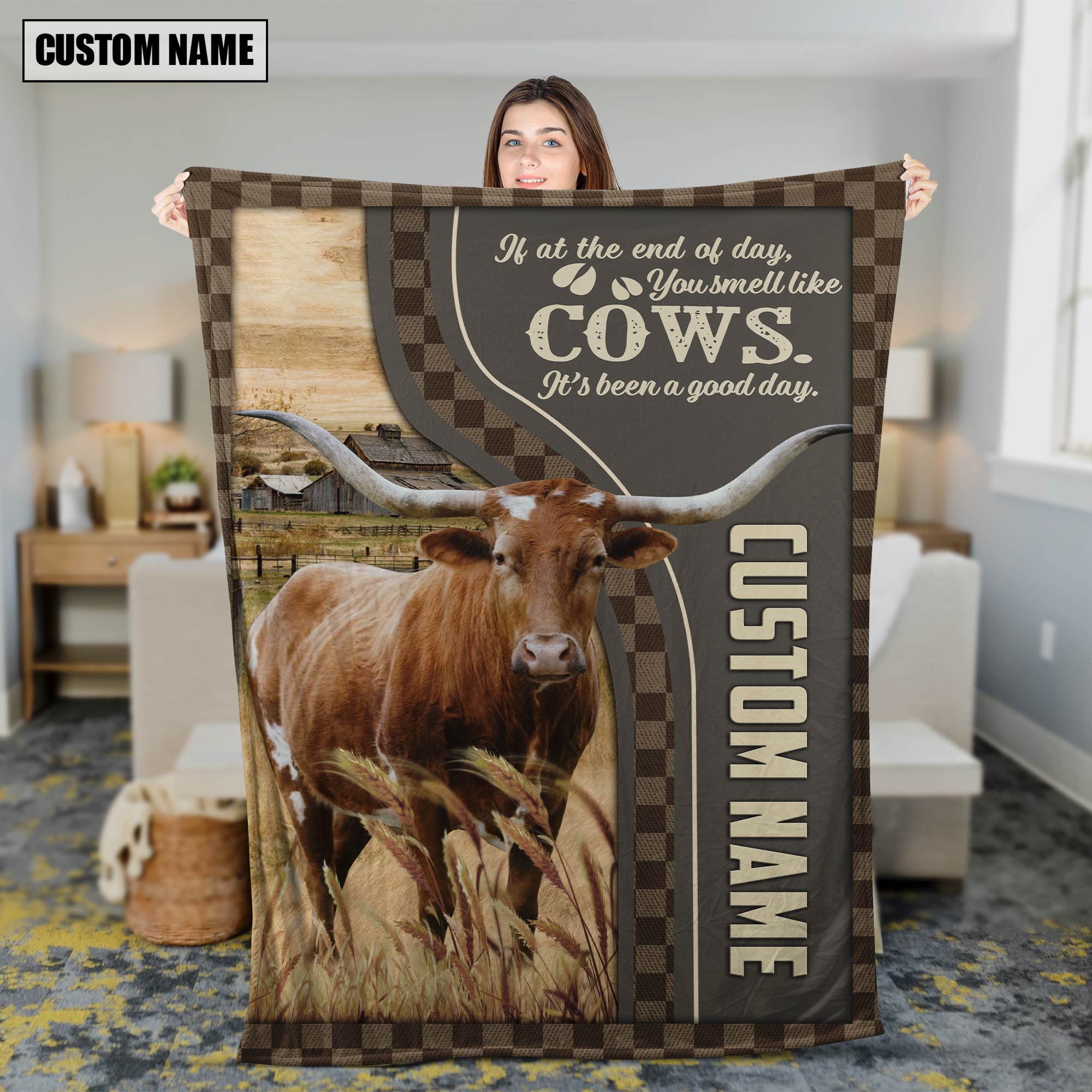 Personalized Name Texas Longhorn A Good Day Blanket