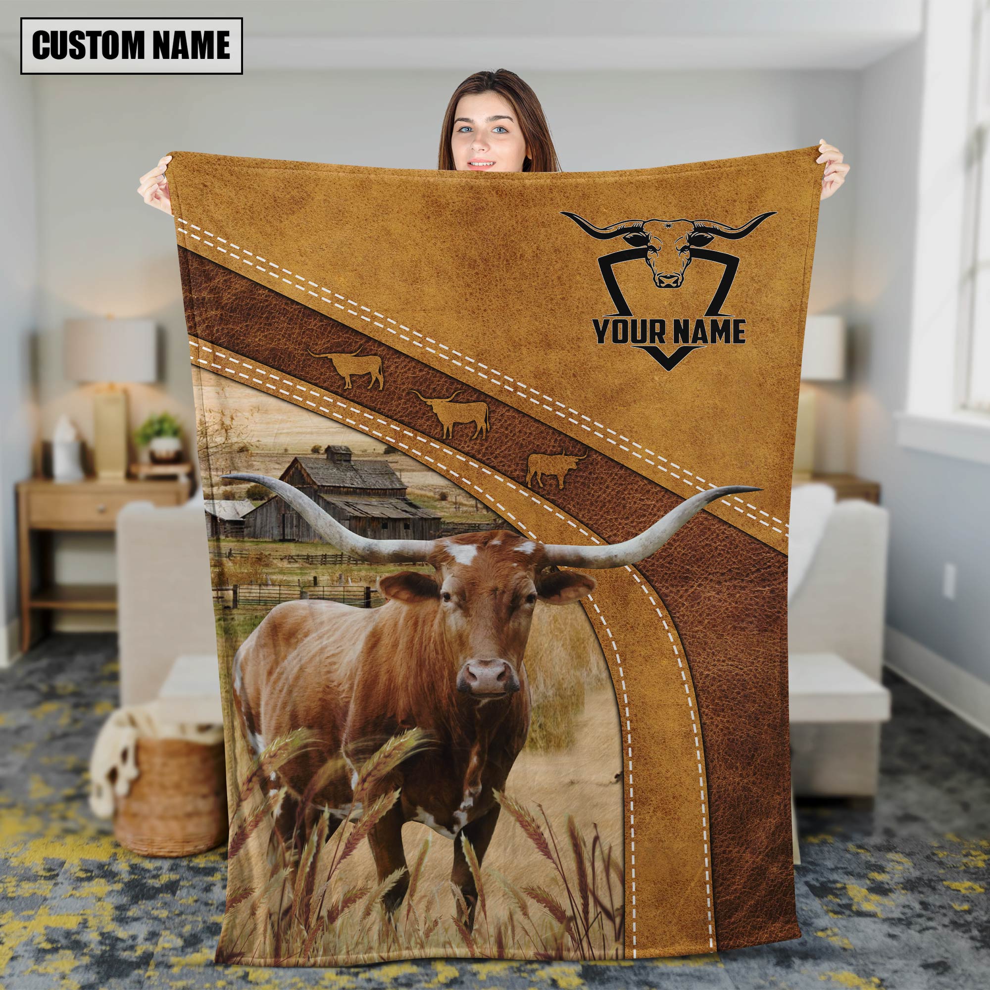 Texas Longhorn Custom Name Blanket Collection