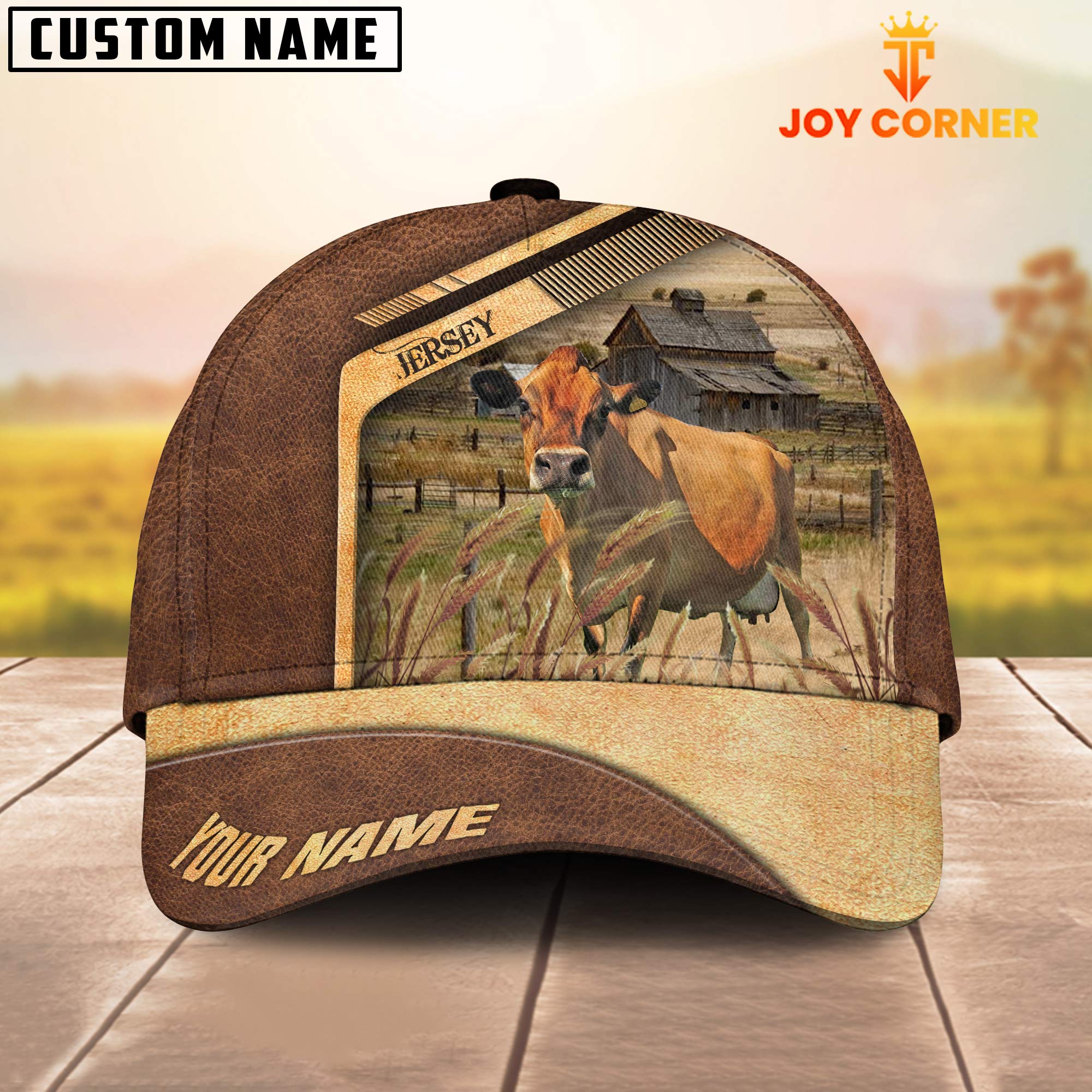 Jersey Cattle Customized Name Brown Farm Cap