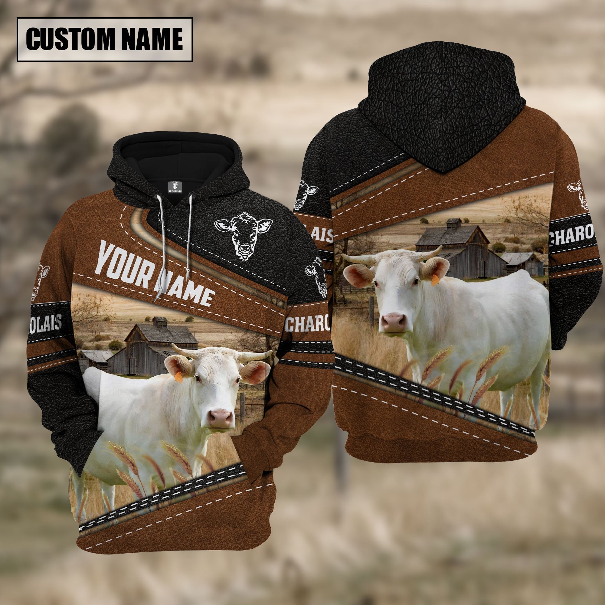 Charolais Cattle Leather Pattern Farm Personalized 3D Hoodie