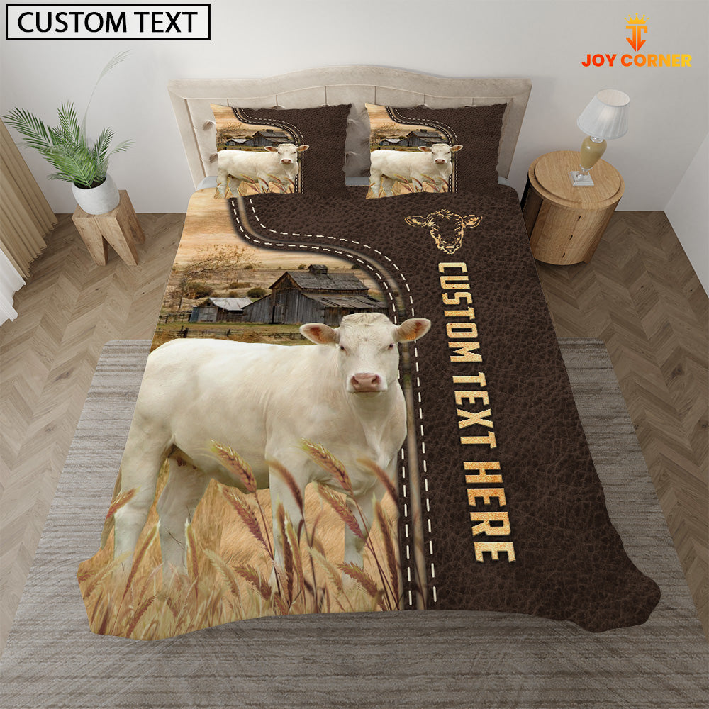 Charolais No Horn Custom Text Leather Pattern Bedding Set